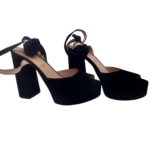 ALEX RIVIERE X MANEBI Bellini Suede Black Platform Sandals Tie-Up Shoes - Picture 3 of 10